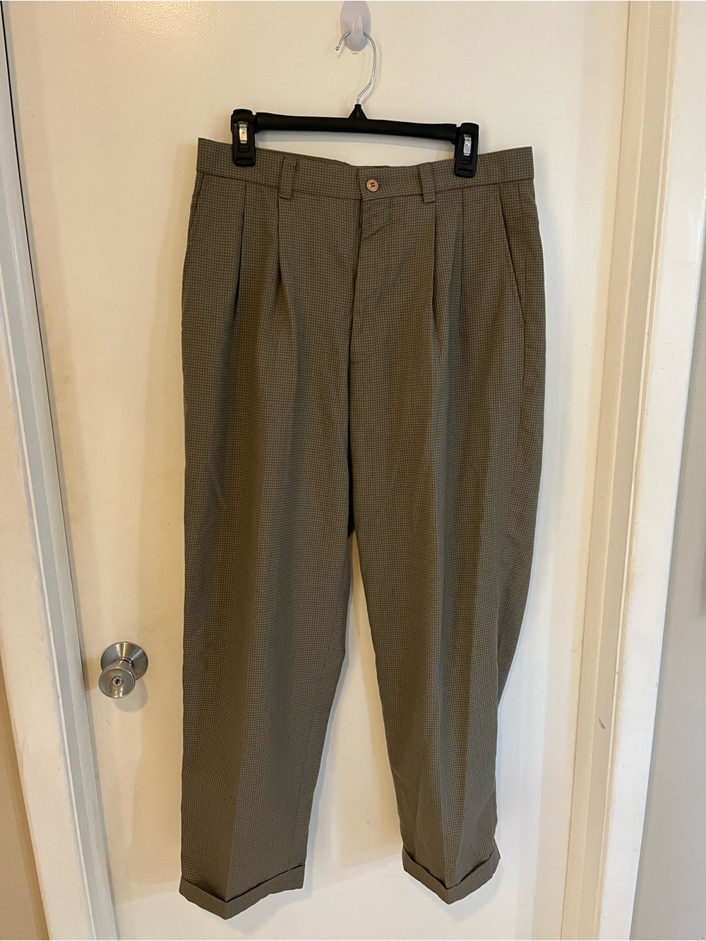Supreme Men's Pleated Dress Pants in Olive Green Check